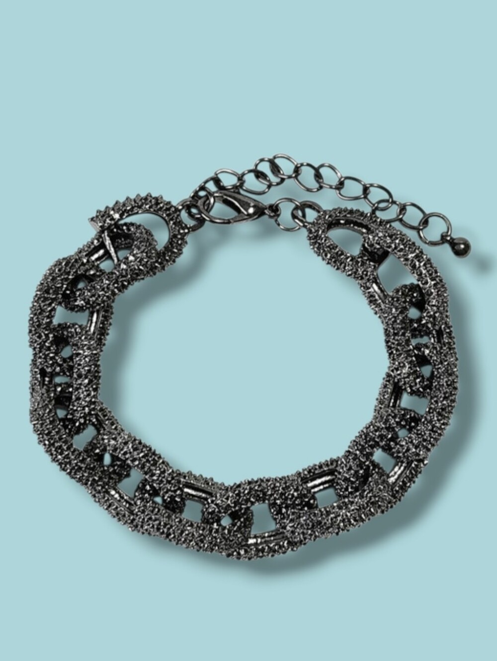 Black Metallic Link Chain Laser Cut Bracelet